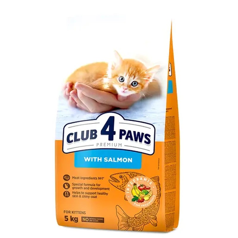 CLUB 4 PAWS ПРЕМІУМ ДЛЯ КОШЕНЯТ З ЛОСОСЕМ. ПОВНОРАЦІОННИЙ СУХИЙ КОРМ